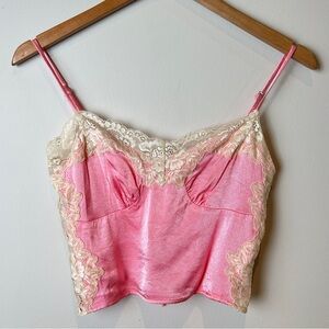Pink Satin Lace-Trim Cami Top by